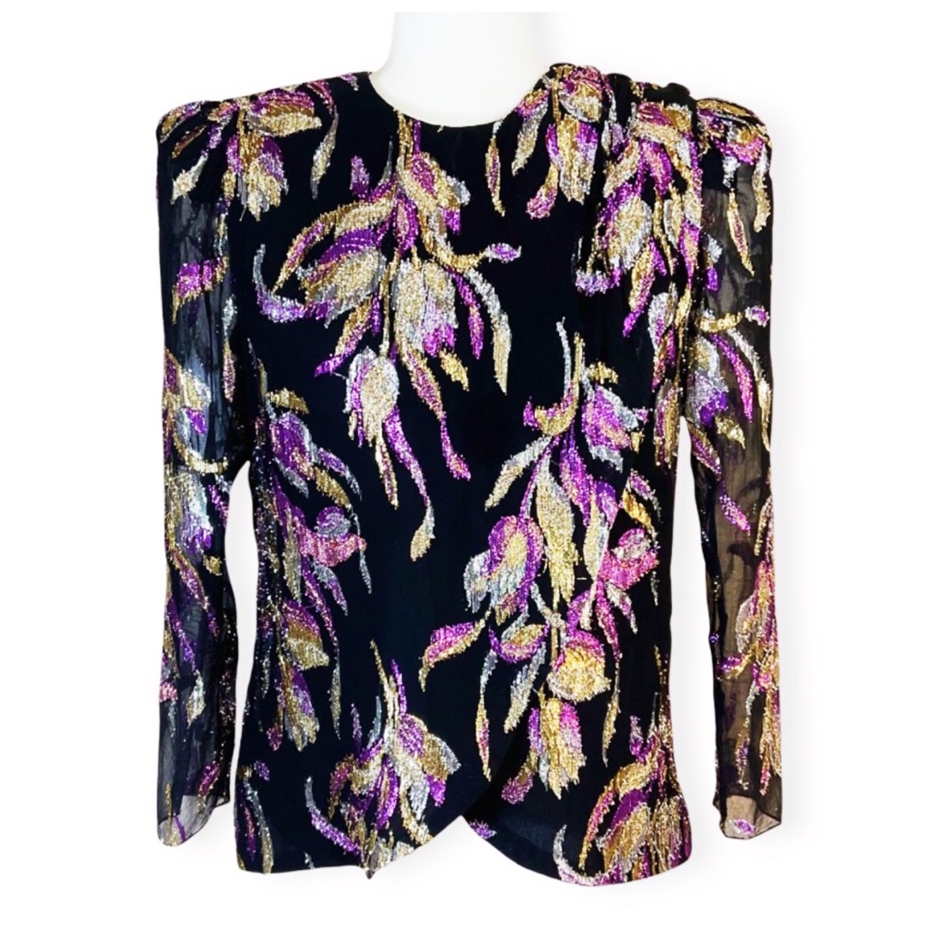 Vintage Floral Lam Embroidered Sheer Sleeve Top/ Evening Jacket